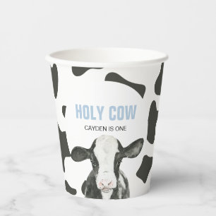 Holy Cow I'm One Cow Print birthday Paper Cups