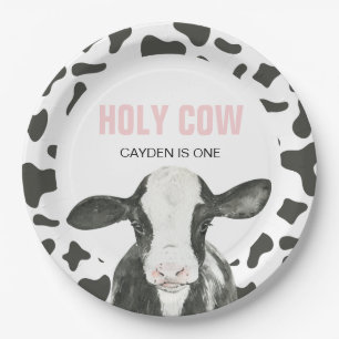 Holy Cow I'm One Cow Print birthday Paper Plates