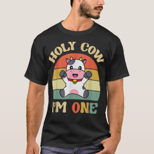 Holy Cow Im One Cute Vintage Farm Animal Theme 1st T-Shirt