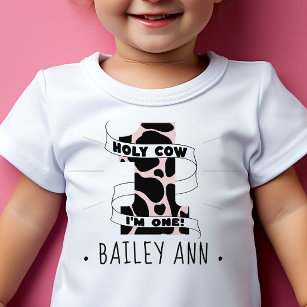 Holy Cow I'm One First Birthday Girls Cute Bday Baby T-Shirt