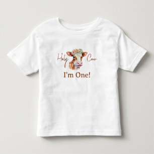 Holy Cow I'm One Floral Brown 1st Baby Birthday Toddler T-Shirt