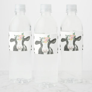 Holy Cow I'm One floral Cow Print Birthday Water Bottle Label
