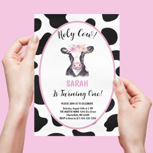 Holy Cow I'm One Girl 1st Birthday Party Invitatio Invitation