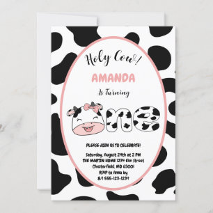 Holy Cow I'm One Girl 1st Birthday Party Invitation