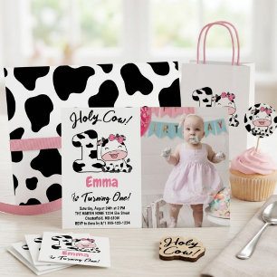 Holy Cow I'm One Girl 1st Birthday Photo Invitation