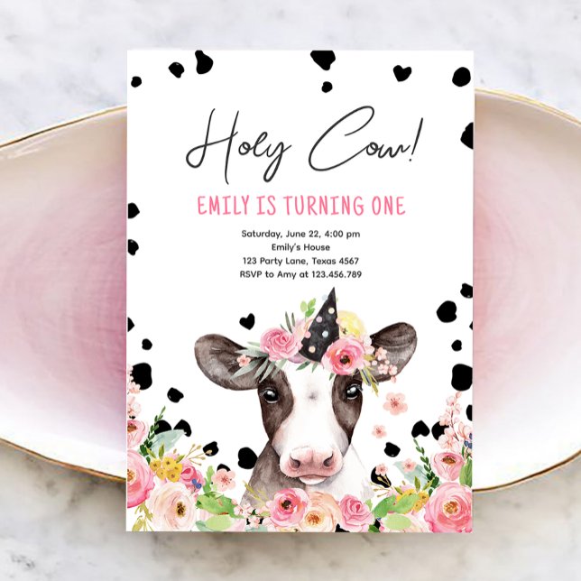 Holy Cow I'm One Girl Farm Animals Birthday Invita Invitation (Creator Uploaded)