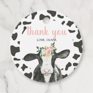 Holy Cow I'm One Pink Gingham floral Birthday Favour Tags