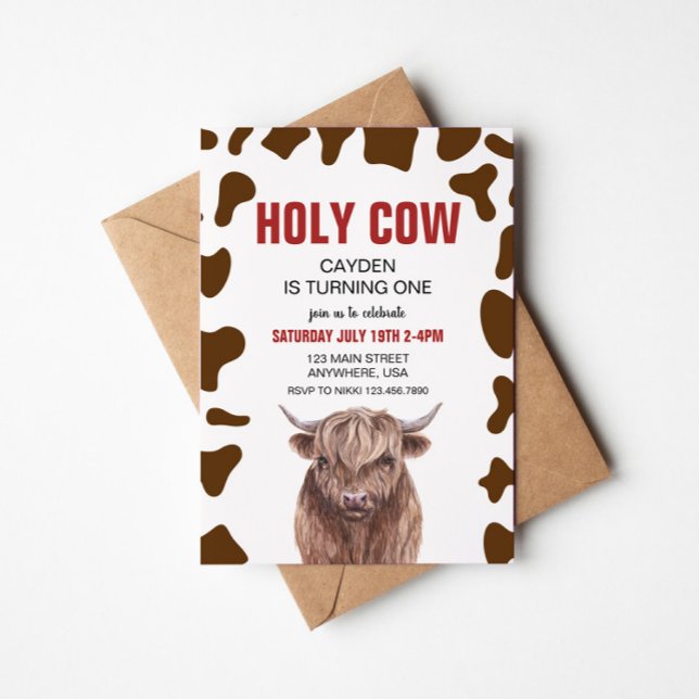 Holy Cow I'm One Red Plaid Birthday Invitation (Creator Uploaded)