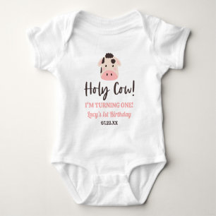 Holy Cow I'm Turning One! 1st First Birthday Party Baby Bodysuit