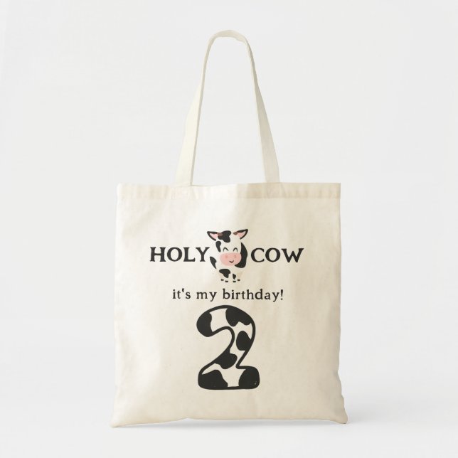 Holy Cow I'm Two 2nd Birthday Farm Animal Tote Bag (Front)