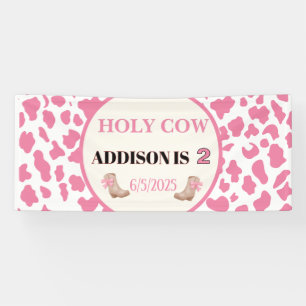 Holy Cow I'm Two Cow Print Birthday Banner