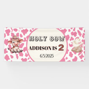 Holy Cow I'm Two Cow Print Birthday Banner