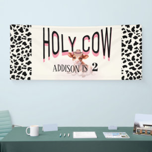 Holy Cow I'm Two Cow Print Birthday Banner