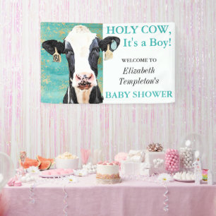 Holy Cow It's a Boy Baby Shower Holstein Banner