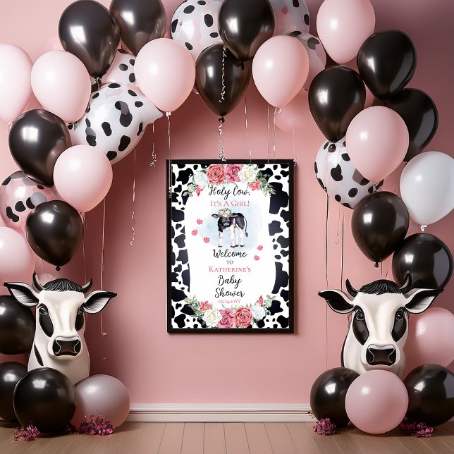Holy Cow, It's A Girl Baby Shower Welcome Poster (Cute "Holy Cow, It's A Girl!" Baby Shower Poster)