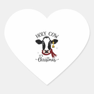 Holy Cow It's Christmas Funny Cow Lover Farm Anima Heart Sticker