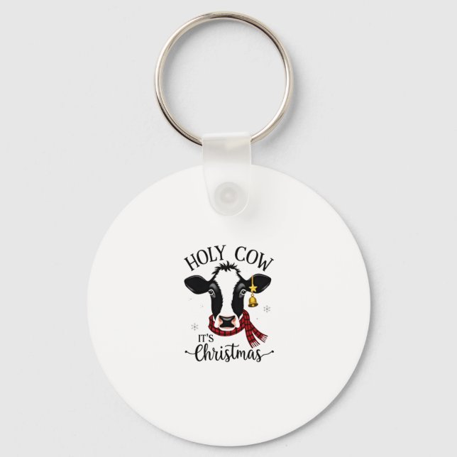 Holy Cow It's Christmas Funny Cow Lover Farm Anima Key Ring (Front)