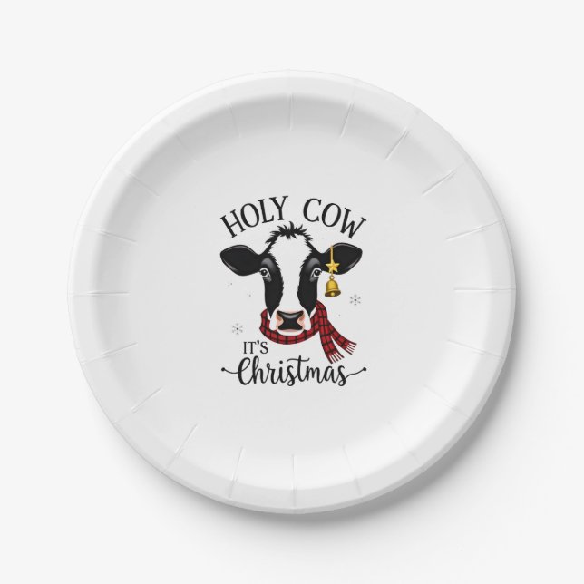 Holy Cow It's Christmas Funny Cow Lover Farm Anima Paper Plate (Front)