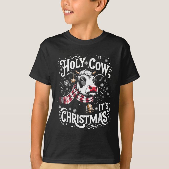 Holy Cow It's Christmas Funny Cow Lover Farm Anima T-Shirt (Front)
