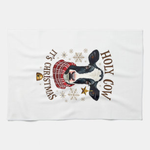 Holy Cow It's Christmas Funny Cow Lover Farm Anima Tea Towel