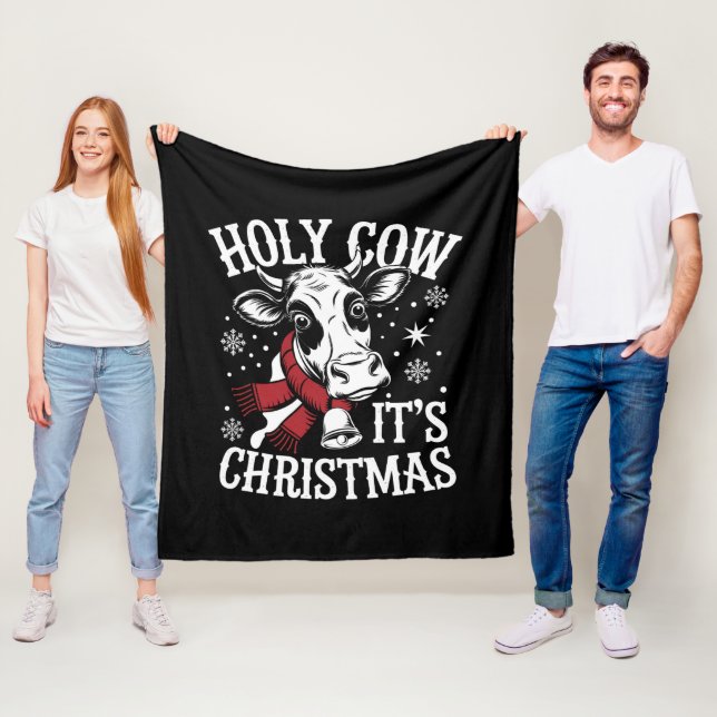 Holy Cow It's Christmas Funny Cow Lover Farm  Fleece Blanket (In Situ)