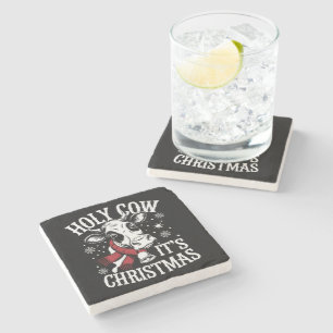 Holy Cow It's Christmas Funny Cow Lover Farm  Stone Coaster