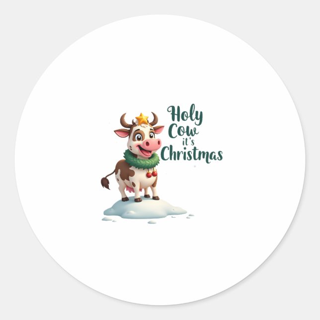 Holy Cow Its Christmas I Xmas Cow T-Shirt (3) Classic Round Sticker (Front)