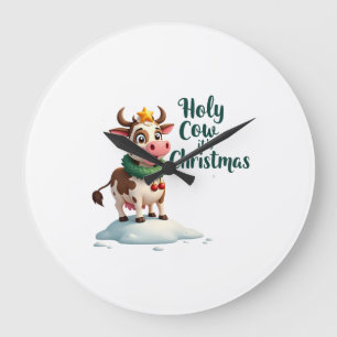Holy Cow Its Christmas I Xmas Cow T-Shirt (3) Large Clock