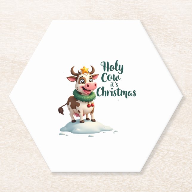 Holy Cow Its Christmas I Xmas Cow T-Shirt (3) Paper Coaster (Front)