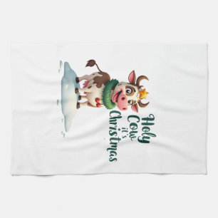 Holy Cow Its Christmas I Xmas Cow T-Shirt (3) Tea Towel