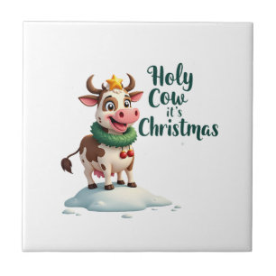 Holy Cow Its Christmas I Xmas Cow T-Shirt (3) Tile