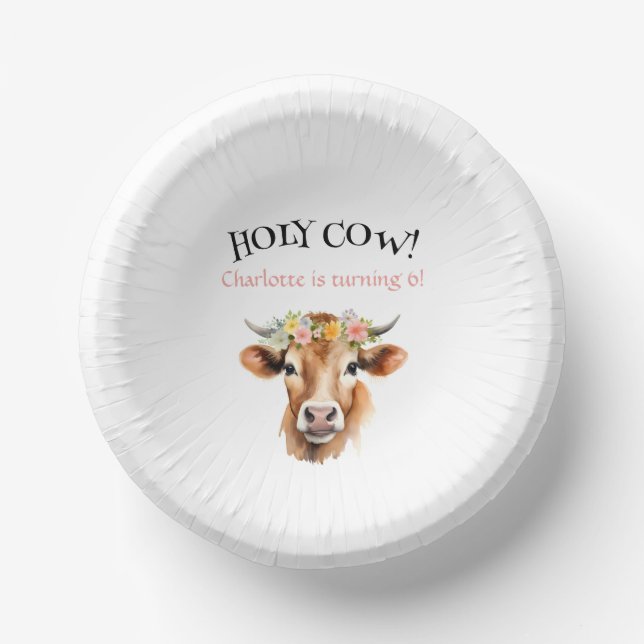 Holy Cow Jersey Cow Floral Girl's Birthday Paper Plate (Front)