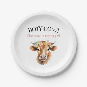 Holy Cow Jersey Cow Floral Girl's Birthday Paper Plate