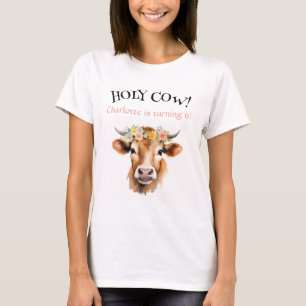 Holy Cow Jersey Cow Floral Girl's Birthday T-Shirt