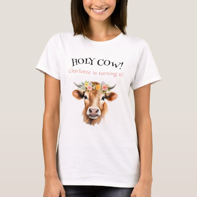 Holy Cow Jersey Cow Floral Girl's Birthday T-Shirt (Front)