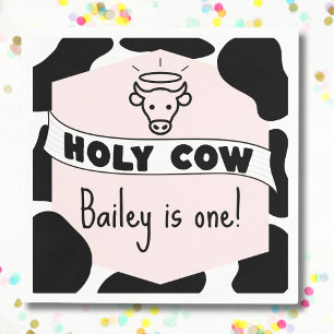 Holy Cow Kid Birthday Party Cow Print Cute Modern Napkin