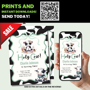 Holy Cow! Kids Birthday Invites 1st 2nd 3rd 4th 