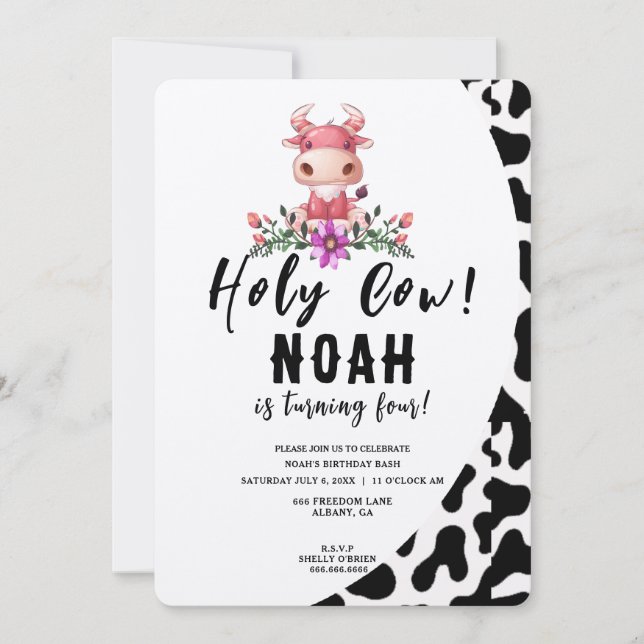 Holy Cow Kids Birthday Party Invitation Template (Front)