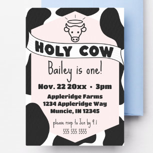 Holy Cow Kid's Cow Print Cute Modern Birthday Invitation