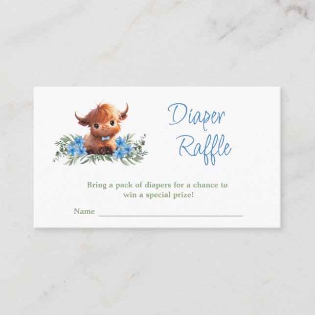 HOLY COW MODERN BLUE BABY SHOWER DIAPER RAFFLE ENCLOSURE CARD (Front)