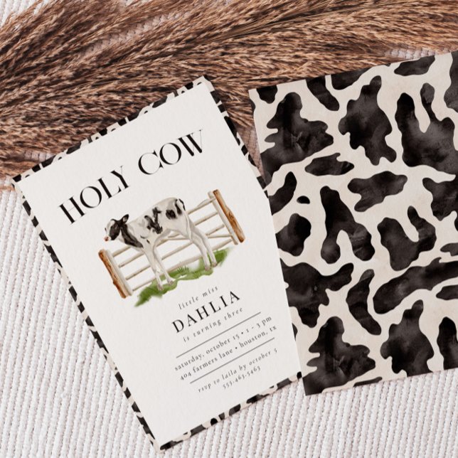 Holy Cow Modern Simple Farm Birthday Party Invitation (Creator Uploaded)