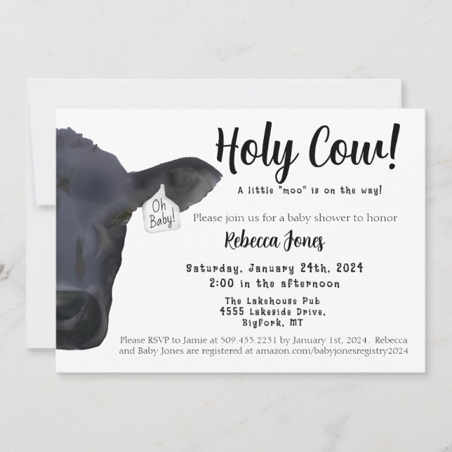 Holy Cow!  Oh Baby Shower Invitation Ranch Farm (Front)