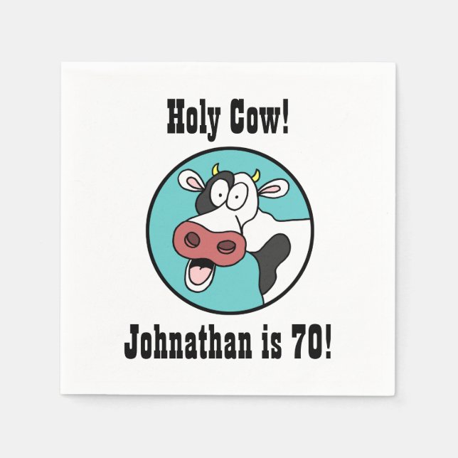 Holy Cow Personalised 70th Birthday Party Napkins (Front)
