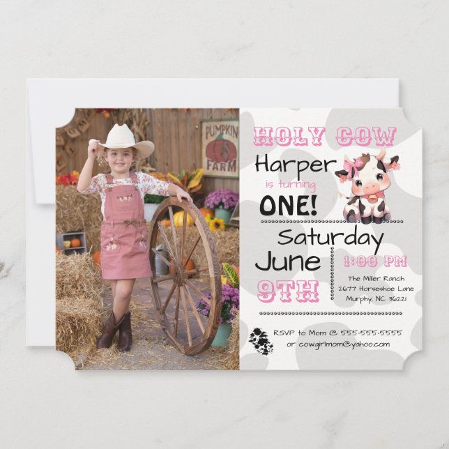 Holy Cow Photo Country Birthday Party Invitation (Front)