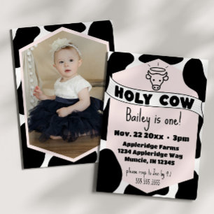 Holy Cow Photo Kid Cow Print Cute Modern Birthday Invitation