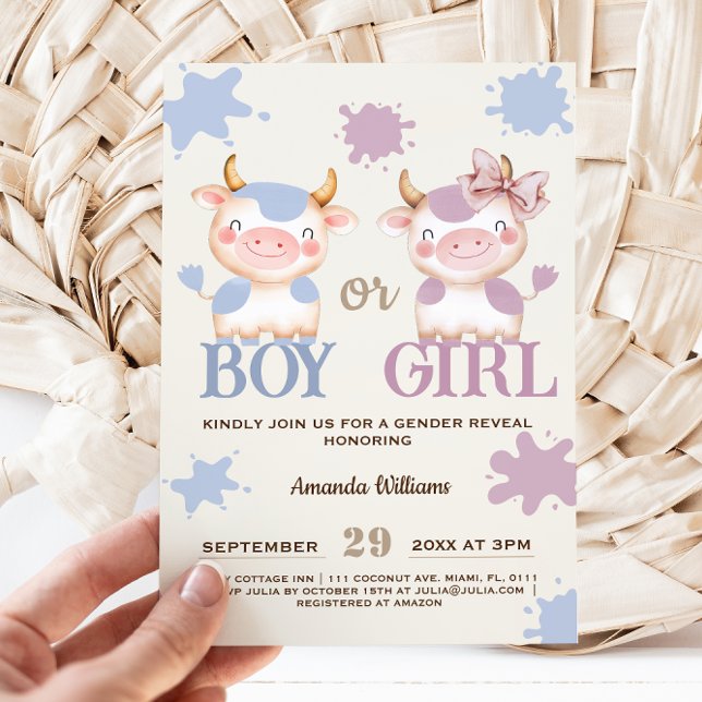 Holy cow  pink blue gender reveal  invitation (Creator Uploaded)