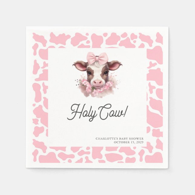 Holy Cow Pink Boho Baby Shower  Napkin (Front)