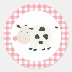 Holy Cow Pink Daisy Cow Print Birthday Classic Rou Classic Round Sticker