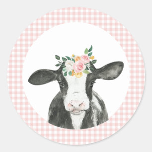 Holy Cow Pink Daisy Cow Print Birthday Classic Round Sticker