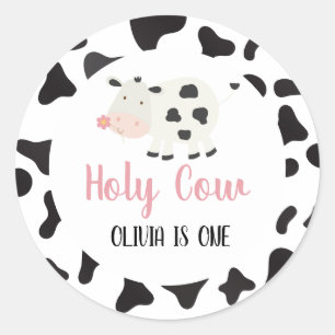 Holy Cow Pink Daisy Cow Print Birthday Classic Round Sticker